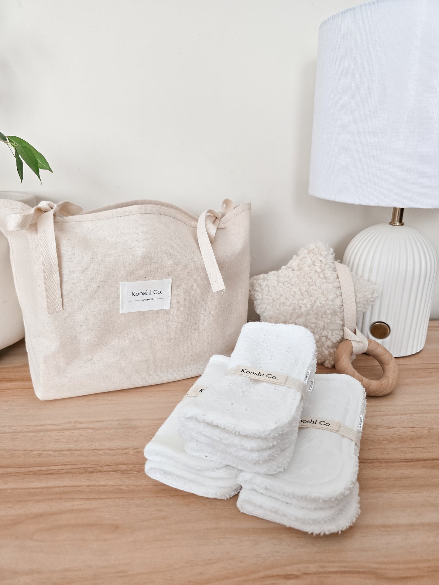 Handmade storage bag custom for burp cloths. Natural, minimal design. Perfect for gifting.
