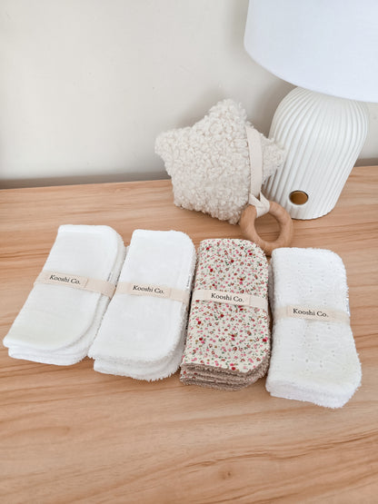Handmade high quality burp cloths and face and body washers designed to be practical and aesthetic. Four designs