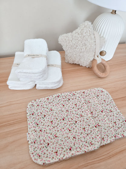Handmade high quality burp cloths and face and body washers designed to be practical and aesthetic. Ditsy Floral